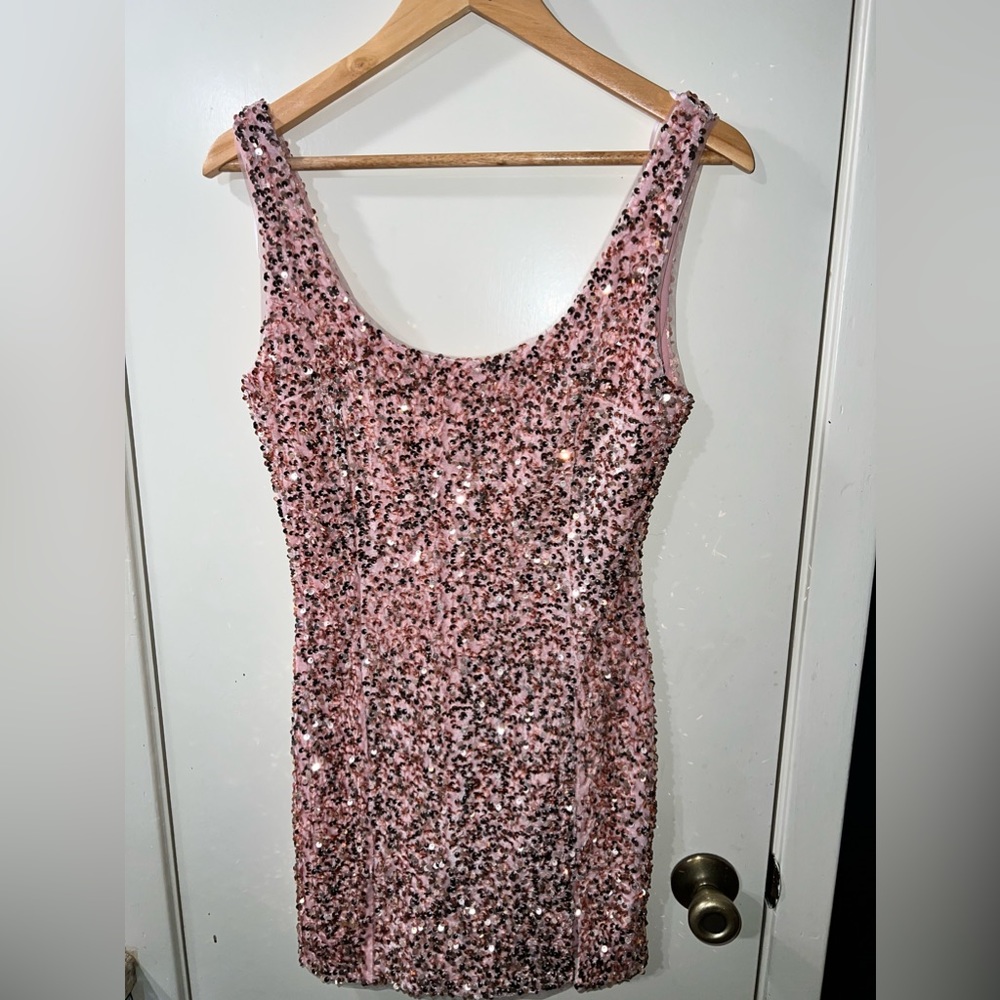 Pink Sequin Mini Dress